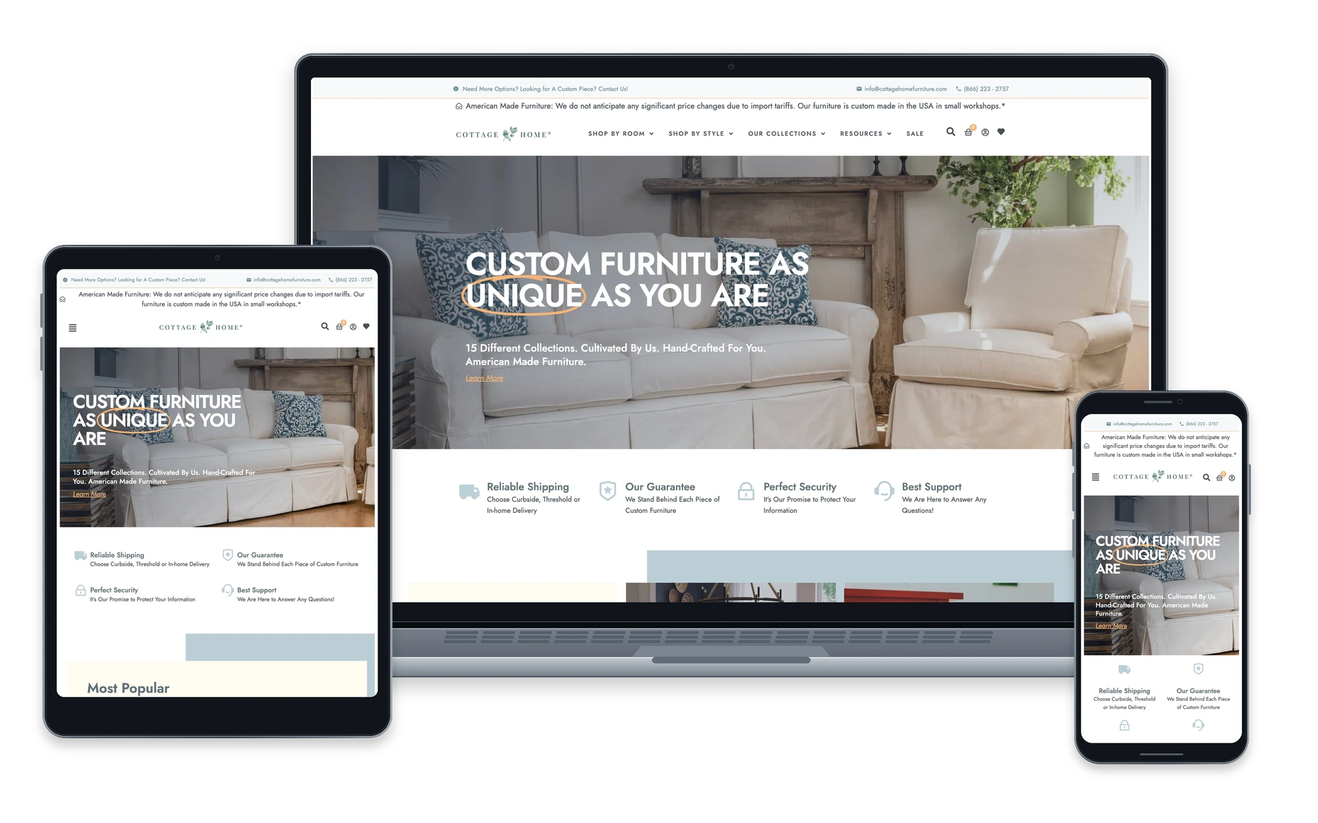 Cottage Home Furniture website — device overview