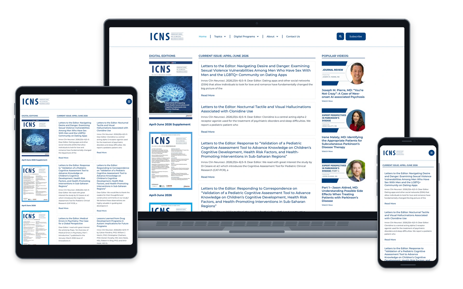 Innovations in Clinical Neuroscience website — device overview