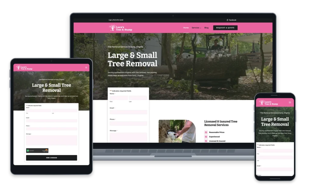 Luca’s Tree Service website device overview