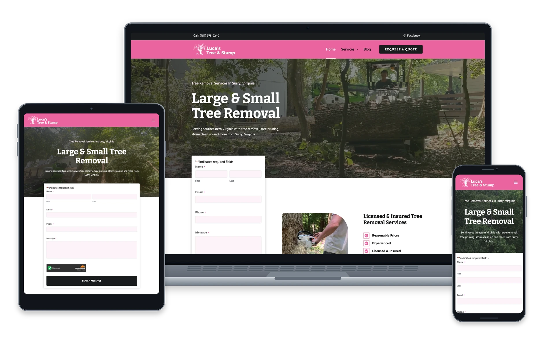 Luca’s Tree Service website — device overview