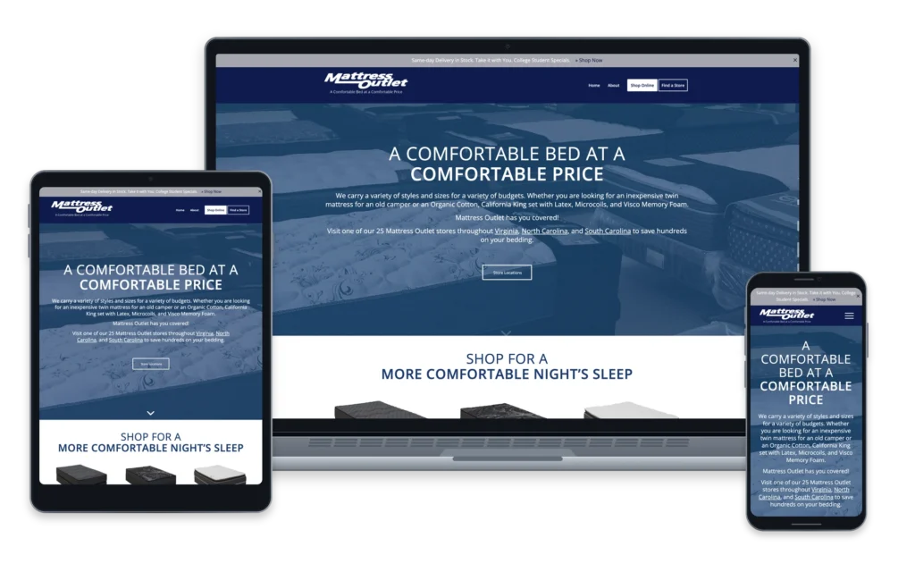 Mattress Outlet website device overview